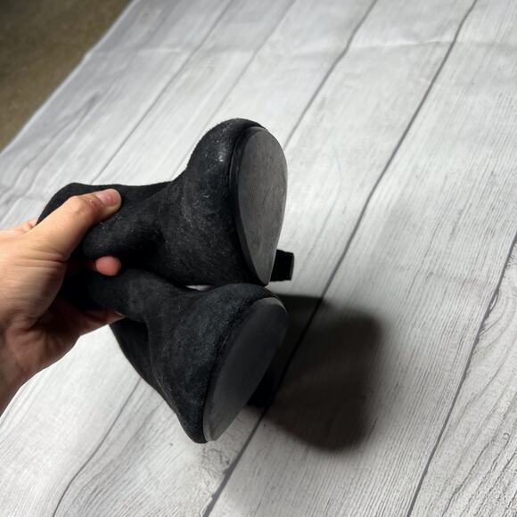 Steve Madden Black Heeled Ankle Boots Booties Leather Suede Gold Zip Sz 8.5M - Picture 5 of 11